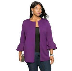 Eloquii Purple Ruffle Sleeve Blazer,  Size 22